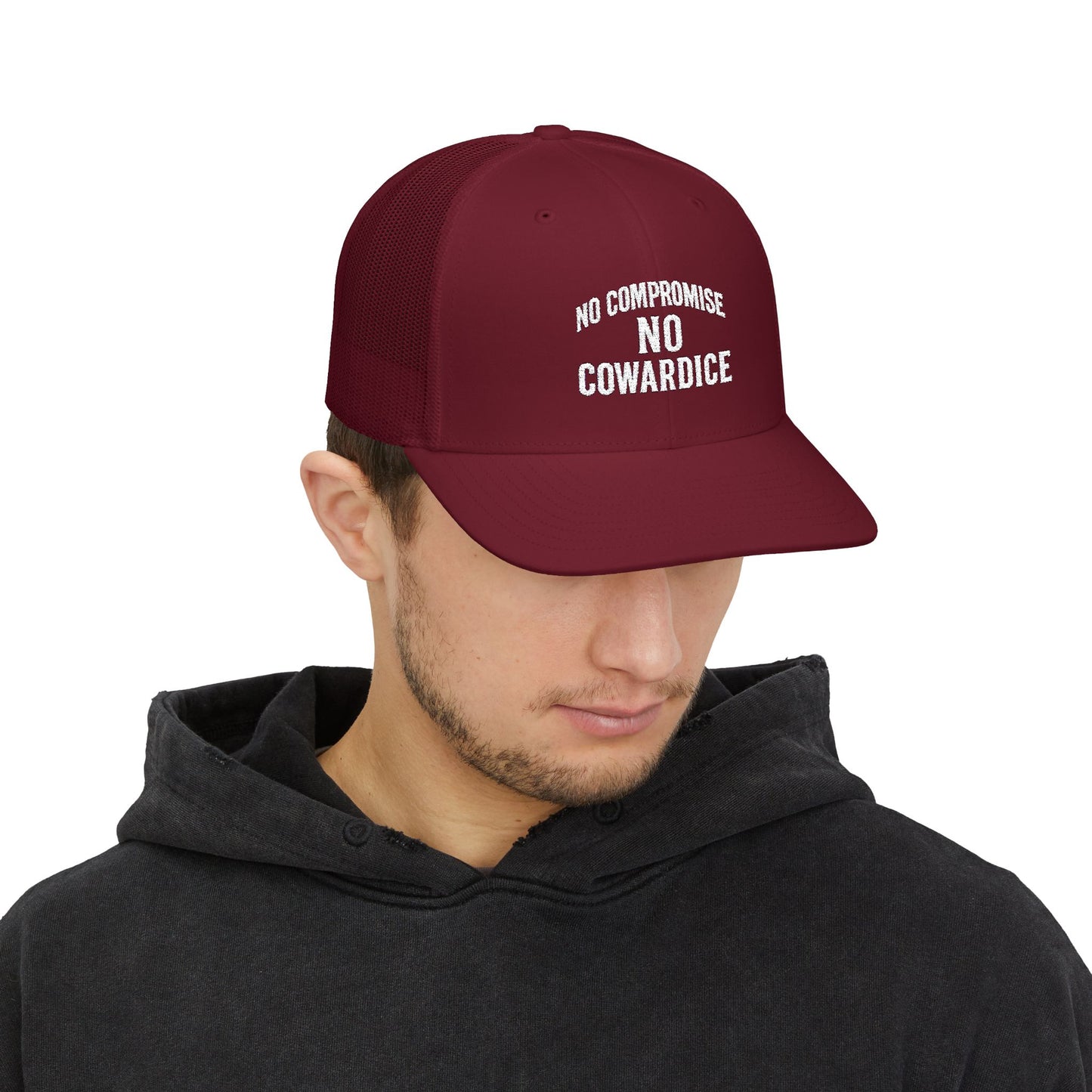 Embroidered Snapback Trucker Cap - No Compromise, No Cowardice