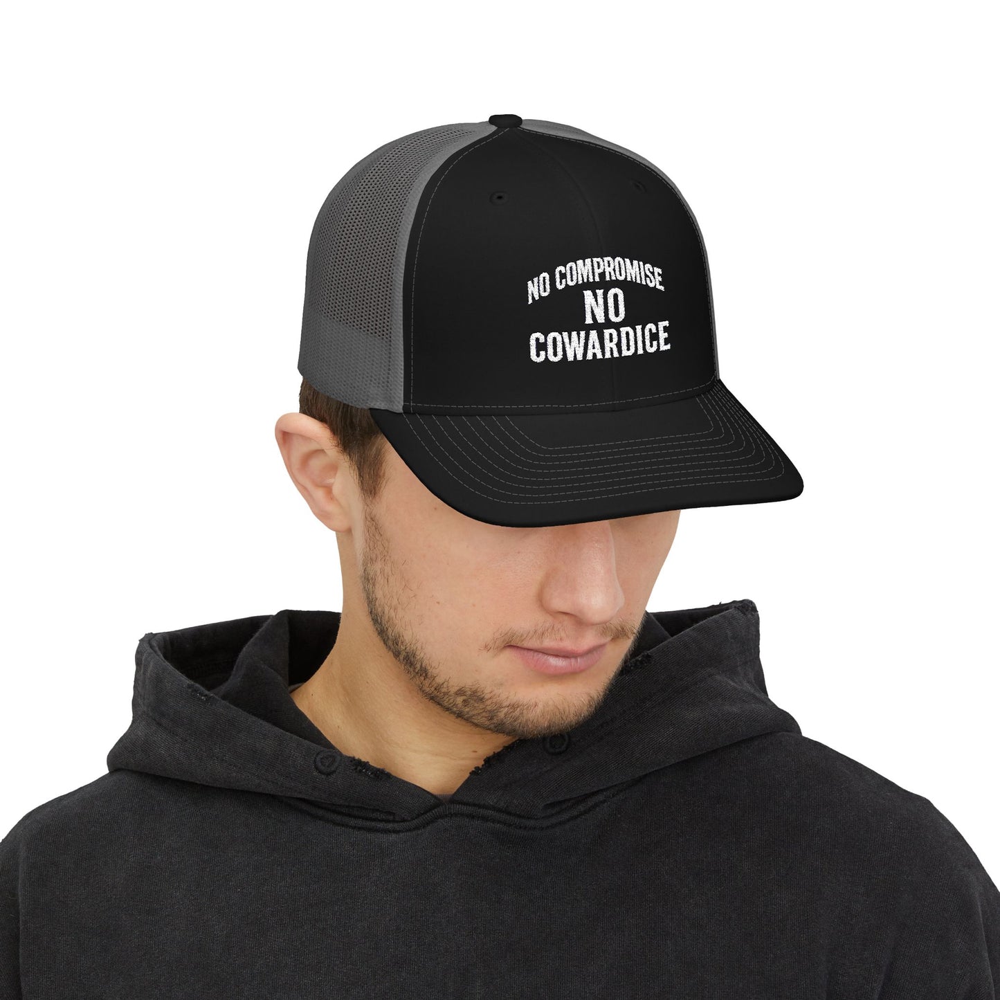 Embroidered Snapback Trucker Cap - No Compromise, No Cowardice