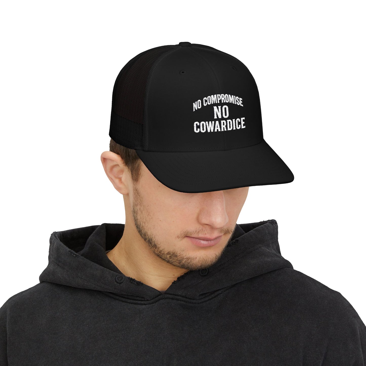 Embroidered Snapback Trucker Cap - No Compromise, No Cowardice