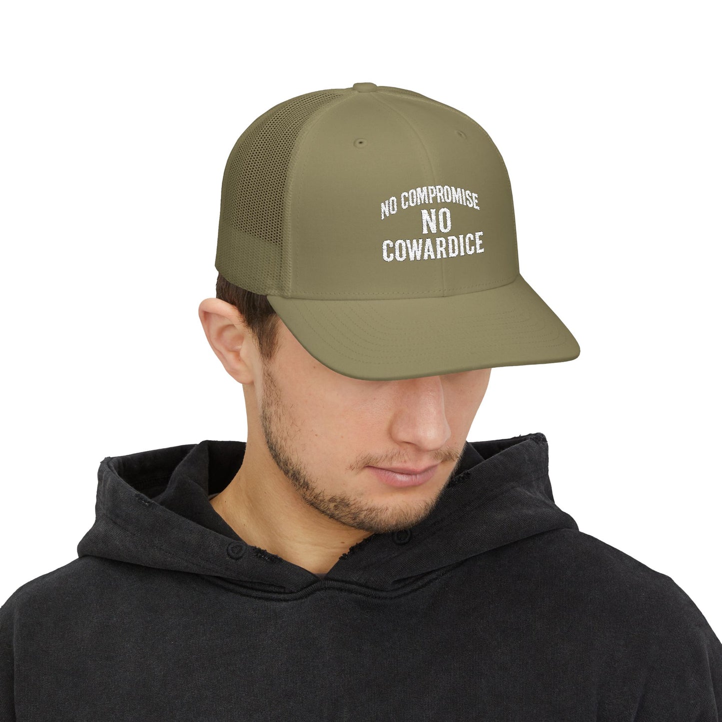 Embroidered Snapback Trucker Cap - No Compromise, No Cowardice