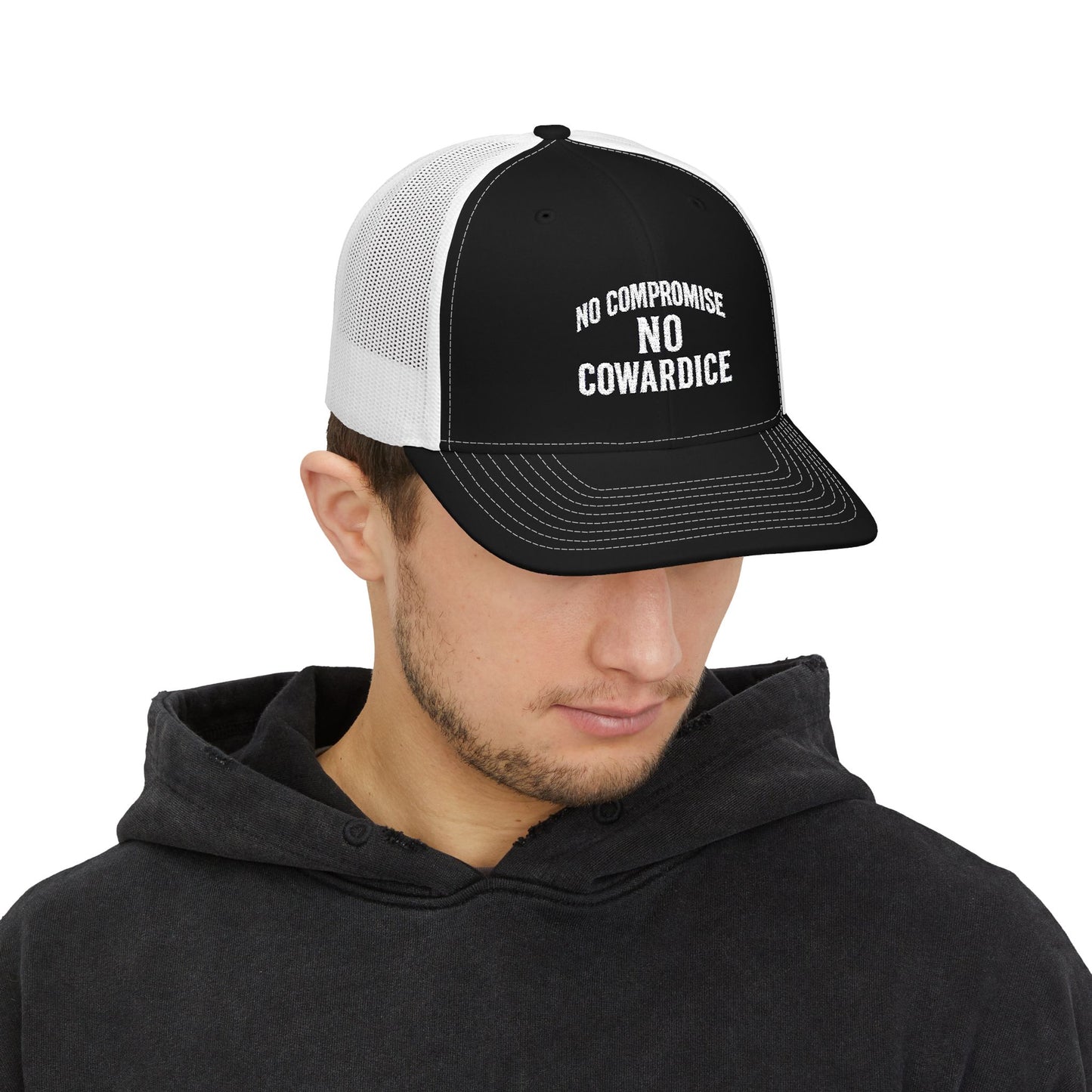 Embroidered Snapback Trucker Cap - No Compromise, No Cowardice