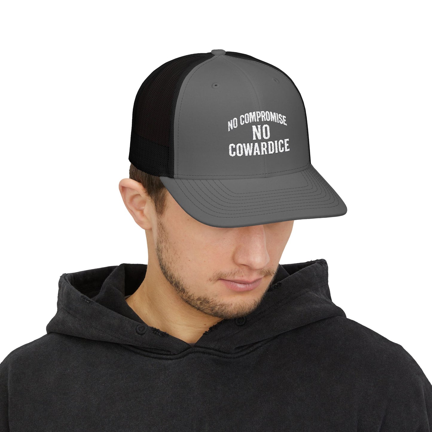 Embroidered Snapback Trucker Cap - No Compromise, No Cowardice