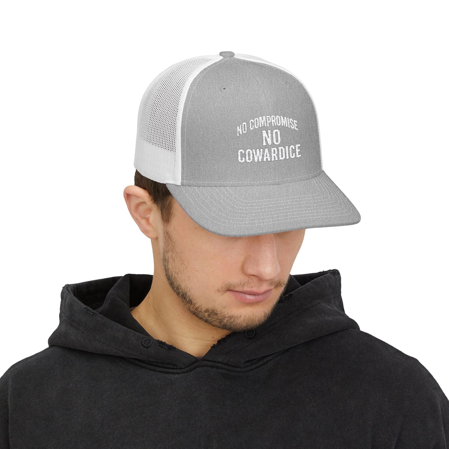 Embroidered Snapback Trucker Cap - No Compromise, No Cowardice